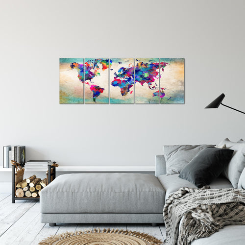 Runa Art Bild Weltkarte Wandbilder auf Vlies Leinwand 5 Teilig Wanddekoration Büro Wohnzimmer 013356a