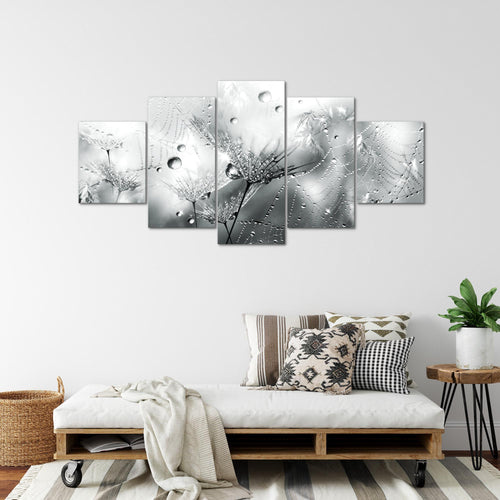 Runa Art - Bilder Blumen Pusteblumen 200 x 100 cm 5 Teilig XXL Wanddekoration Design Schwarz Weiss 043151c