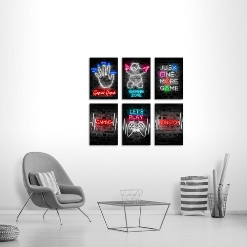 Novart Wandbilder Set Gamer Spielkonsole - KOMPLETT AUFHÄNGFERTIG - Made in Germany - Moderne Bilder  Kinderzimmer Junge Teenager - N027964a
