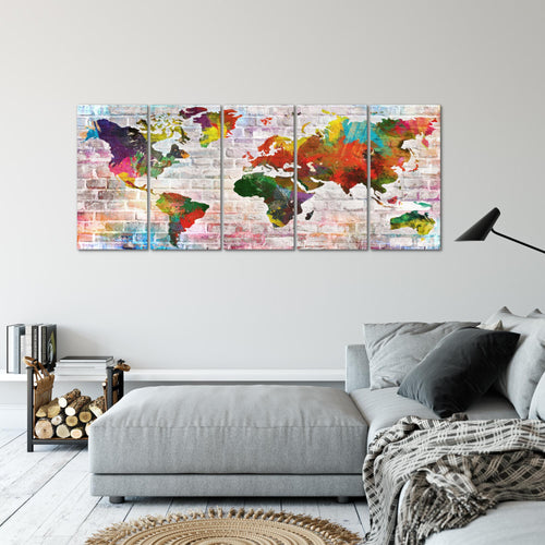 Runa Art Wandbild XXL Weltkarte Büro Wohnzimmer 200 x 80 cm Bunt 5 Teilig - Made in Germany - 106955a