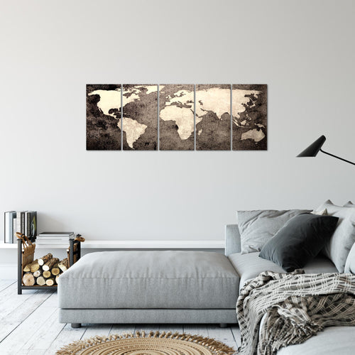 Runa Art Bild Weltkarte Wandbilder auf Vlies Leinwand 5 Teilig Wanddekoration Büro Wohnzimmer 101756c
