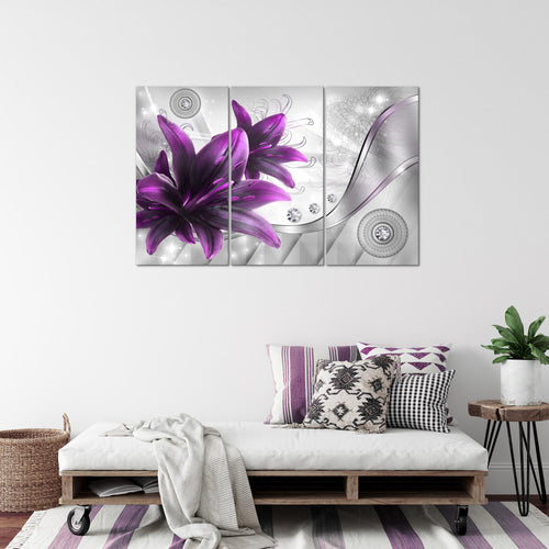 Runa Art Wandbilder Blumen Lilien Bild XXL Wohnzimmer Schlafzimmer Grau Violett Abstrakt 120 x 80 cm 3 Teilig 036831b