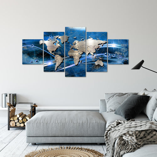 Runa Art - Bilder Weltkarte 200 x 100 cm 5 Teilig XXL Wanddekoration Design Blau 106851a