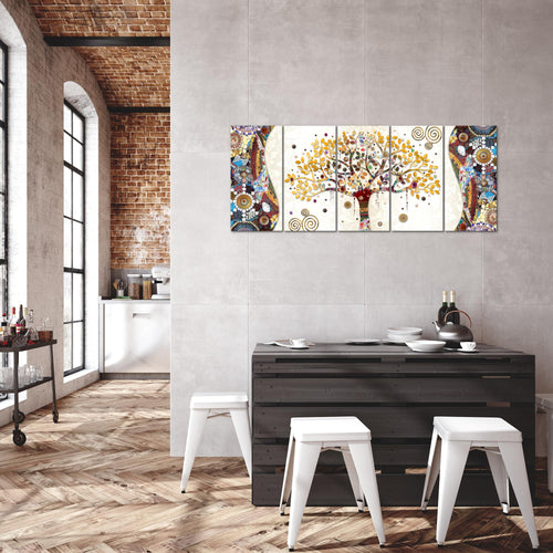 Runa Art Bild Gustav Klimt Baum des Lebens Wandbilder auf Vlies Leinwand 5 Teilig Wanddekoration Wohnzimmer 004656a