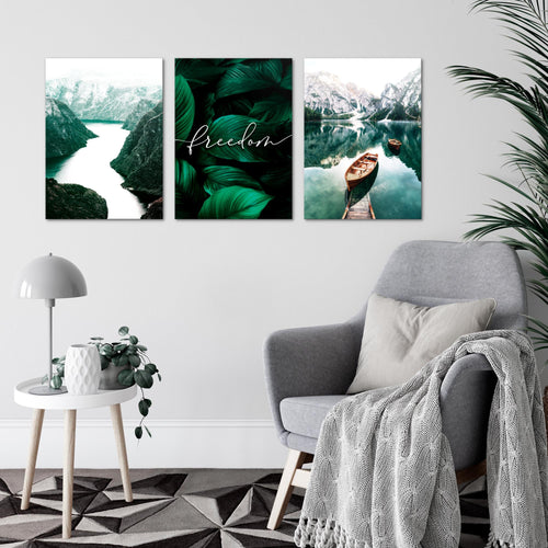 Novart AUFHÄNGFERTIG - Wandbilder Set Landschaft See Berge Grün - Wohnzimmer Bild XXL N020836a