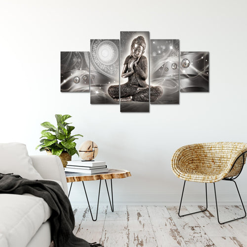 Runa Art Bild Wohnzimmer Schlafzimmer Buddha Zen 5 Teilig Feng Shui Grau Wandbilder auf Vlies Leinwand 041653b