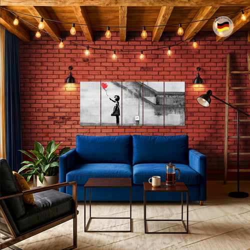 Runa Art Wandbilder XXL Street Art Wohnzimmer Schlafzimmer Büro 200 x 80 cm Ballon 5 Teilig - Made in Germany - 301655a