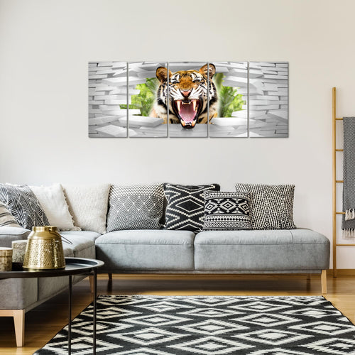 Runa Art Wandbild XXL Tieger Abstrakt Wohnzimmer Schlafzimmer 200 x 80 cm Bunt 5 Teilig - Made in Germany - 037455a
