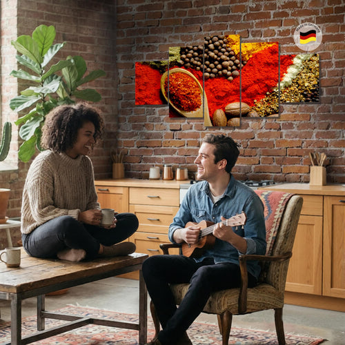 Runa Art - Bilder Küche Gewürze 200 x 100 cm 5 Teilig XXL Wanddekoration Design Rot 500451a