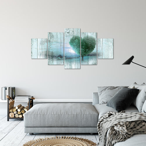 Runa Art Bild Wohnzimmer Schlafzimmer Herbst Vintage 5 Teilig Baum Herz Türkis Wandbilder auf Vlies Leinwand 606553b