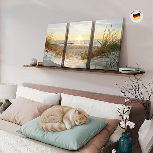 Novart Bilder Set Landschaft - KEIN EXTRA RAHMEN BENÖTIGT - Wandbilder für Wohnzimmer Schlafzimmer Büro - 3 Teilig Deko Strandweg - N034736a