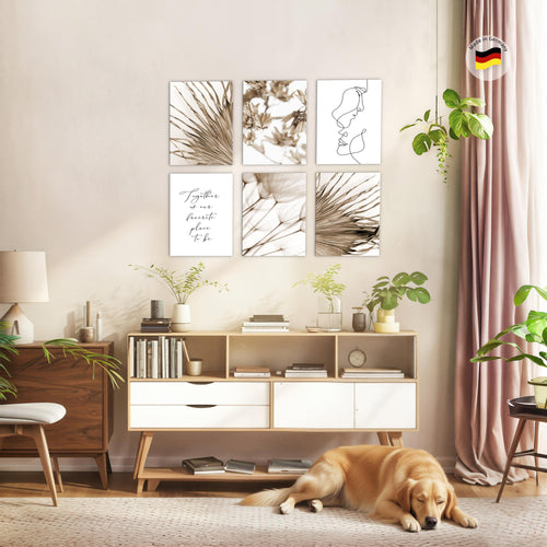 Novart Wandbilder Set Boho Natur - KOMPLETT AUFHÄNGFERTIG - Made in Germany - Moderne Bilder  Wohnzimmer Schlafzimmer - N026964a