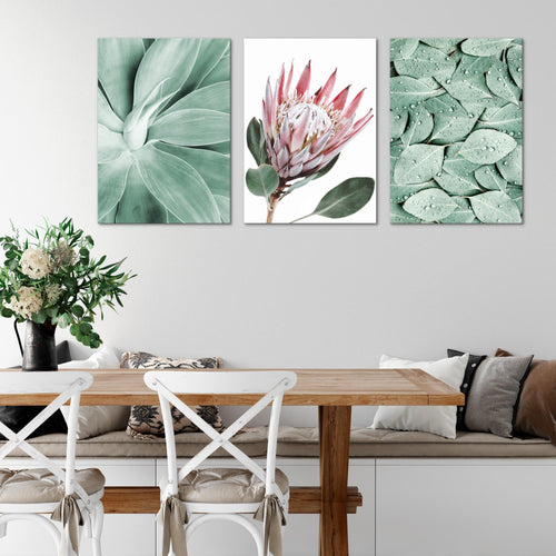 Novart AUFHÄNGFERTIG - Wandbilder Set Wohnzimmer Grüne Blätter - Schlafzimmer Bild Natur N005336a