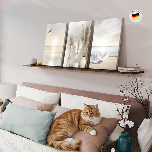 Novart Bilder Set Landschaft - KEIN EXTRA RAHMEN BENÖTIGT - Wandbilder für Wohnzimmer Schlafzimmer Büro - 3 Teilig Deko Vogel - N029436a