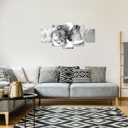 Runa Art Bild Wohnzimmer Schlafzimmer Löwen Liebe 5 Teilig Löwen Familie Schwarz Weiss Wandbilder auf Vlies Leinwand 002153c