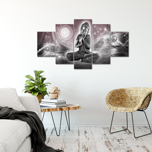 Runa Art Bild Wohnzimmer Schlafzimmer Buddha Zen 5 Teilig Feng Shui Rosa Grau Wandbilder auf Vlies Leinwand 041653c