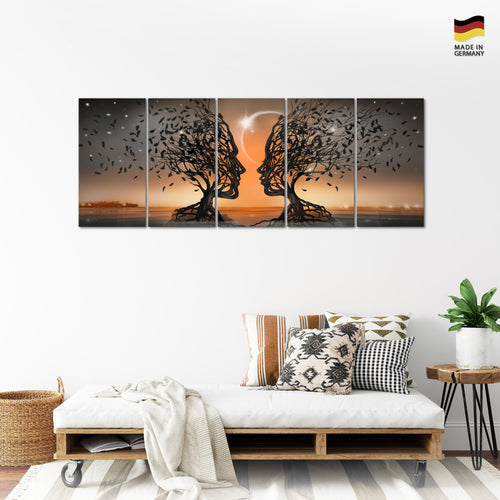 Runa Art Wandbild XXL Liebespaar Wohnzimmer Schlafzimmer 200 x 80 cm Orange 5 Teilig - Made in Germany - 044855c
