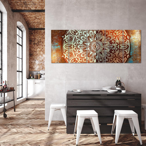Runa Art Wandbild XXL Mandala Abstrakt Wohnzimmer Schlafzimmer 200 x 80 cm Beige Braun 5 Teilig - Made in Germany - 040155a