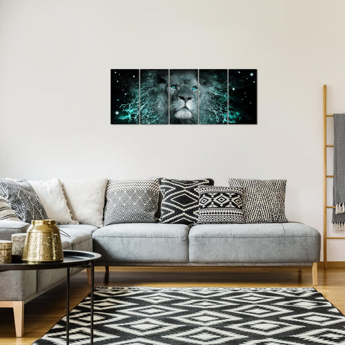 Runa Art Bild Afrika Löwe Wandbilder auf Vlies Leinwand 5 Teilig Wanddekoration Wohnzimmer Schlafzimmer 040756b