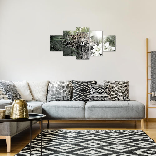 Runa Art Bild Wohnzimmer Schlafzimmer Afrika Leopard 5 Teilig Tiere Schwarz Weiss Wandbilder auf Vlies Leinwand 006753c
