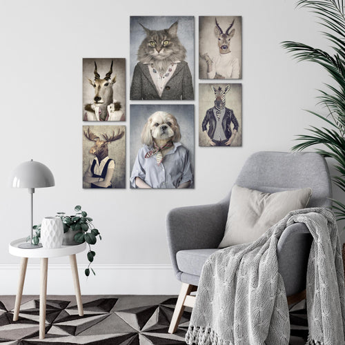 Novart Wandbilder Set Abstrakt Tiere - KEIN EXTRA RAHMEN BENÖTIGT -  Modern Deko  - Wohnzimmer Schlafzimmer N019263a