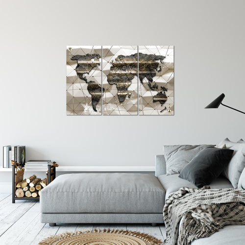 Runa Art Wandbilder Weltkarte Bild XXL Büro Wohnzimmer Braun 3D Effekt 120 x 80 cm 3 Teilig 005231a