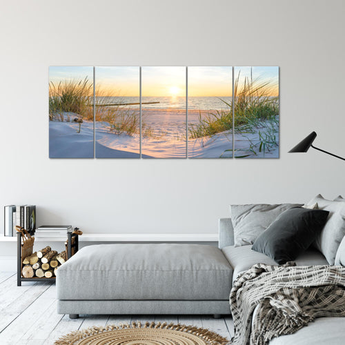 Runa Art Wandbilder XXL Landschaft Wohnzimmer Schlafzimmer Büro 200 x 80 cm Strand 5 Teilig - Made in Germany - 041755a