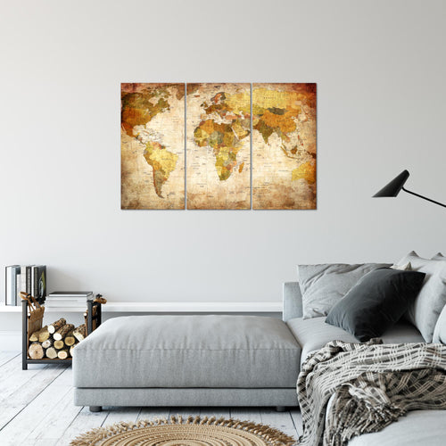Runa Art Wandbilder Weltkarte Bild XXL Büro Wohnzimmer Gold Vintage Antik 120 x 80 cm 3 Teilig 103431a