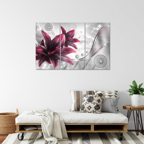 Runa Art Wandbilder Blumen Lilien Bild XXL Wohnzimmer Schlafzimmer Grau Rot Abstrakt 120 x 80 cm 3 Teilig 036831a