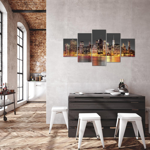 Runa Art Bild Wohnzimmer Büro New York City 5 Teilig Städte Braun Grau Wandbilder auf Vlies Leinwand 010053a