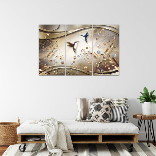 Runa Art Wandbilder Vintage Vogel Bild XXL Wohnzimmer Schlafzimmer Biege Braun Abstrakt 120 x 80 cm 3 Teilig 038331a