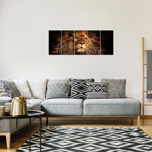 Runa Art Bild Afrika Löwe Wandbilder auf Vlies Leinwand 5 Teilig Wanddekoration Wohnzimmer Schlafzimmer 040756a