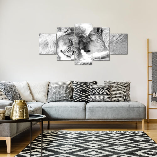 Runa Art - Bilder Tiere 200 x 100 cm 5 Teilig XXL Wanddekoration Design Löwenpaar Schwarz 002151c