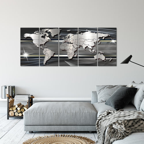 Runa Art Wandbild XXL Weltkarte Büro Wohnzimmer 200 x 80 cm Schwarz Weiss 5 Teilig - Made in Germany - 107955a