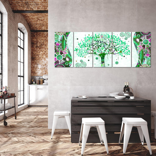 Runa Art Wandbild XXL Gustav Klimt - Baum des Lebens Wohnzimmer 200 x 80 cm Grün 5 Teilig - Made in Germany - 004655b