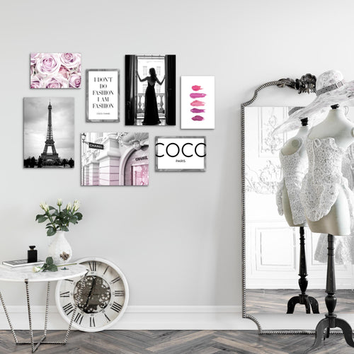 Novart Wandbilder Fashion - KOMPLETT AUFHÄNGFERTIG - Coco Wohnzimmer Mädchen Teenager - 7 Moderne Mood-Bilder - N015671a