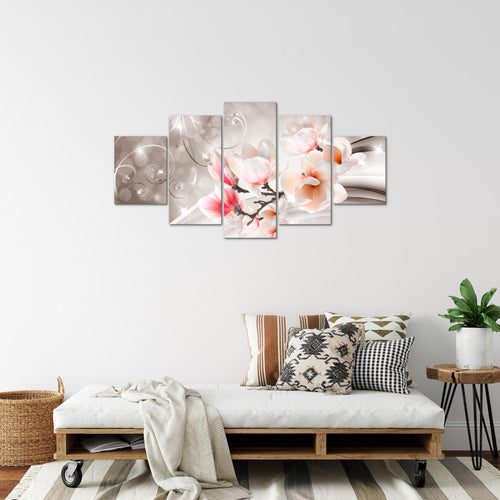 Runa Art Bild Wohnzimmer Schlafzimmer Blumen Abstrakt 5 Teilig Diamant Beige Braun Wandbilder auf Vlies Leinwand 035353b