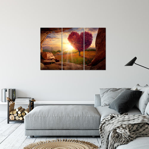 Runa Art Wandbilder Natur Gebirge Bild XXL Wohnzimmer Schlafzimmer Beige Rosa Baum Herz 120 x 80 cm 3 Teilig 607631c
