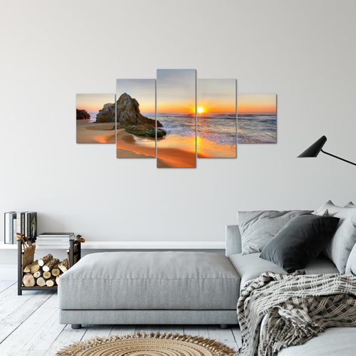 Runa Art Bild Wohnzimmer Schlafzimmer Büro Landschaft 5 Teilig Orange Küste Wandbilder auf Vlies Leinwand 609553a