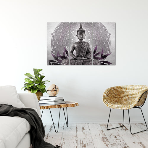 Runa Art Wandbilder Buddha Bild XXL Wohnzimmer Schlafzimmer Schwarz Weiss Orientalisch 120 x 80 cm 3 Teilig 031231c