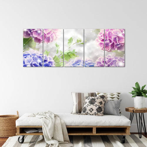 Runa Art Wandbild XXL Blumen Hortensien Wohnzimmer Schlafzimmer 200 x 80 cm Grau 5 Teilig - Made in Germany - 017455c