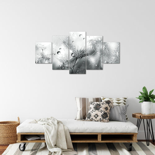 Runa Art Bild Wohnzimmer Schlafzimmer Blumen Pusteblumen 5 Teilig Morgentau Schwarz Weiss Wandbilder auf Vlies Leinwand 043153c