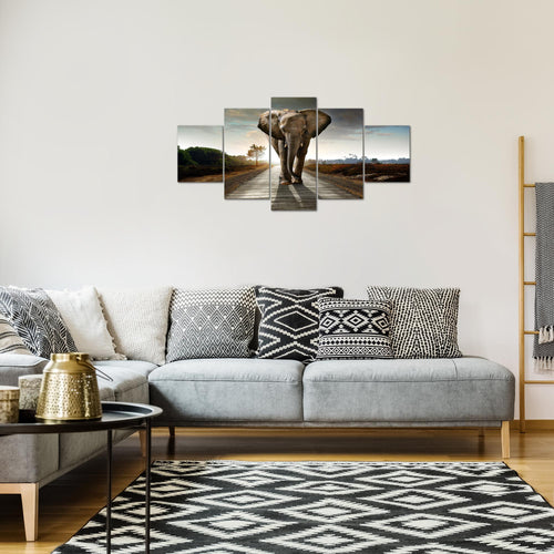 Runa Art Bild Wohnzimmer Schlafzimmer Afrika Elefant 5 Teilig Tiere Braun Wandbilder auf Vlies Leinwand 042653a