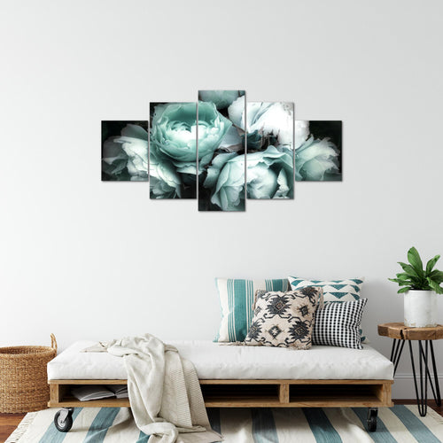 Runa Art Bild Wohnzimmer Schlafzimmer Blumen Rosen 5 Teilig Vintage Schwarz Bunt Wandbilder auf Vlies Leinwand 039153b
