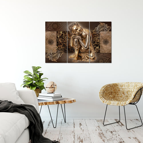 Runa Art Wandbilder Buddha Zen Bild XXL Wohnzimmer Schlafzimmer Braun Feng Shui 120 x 80 cm 3 Teilig 041331b