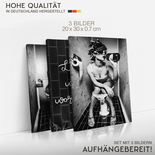Novart Wandbilder 3 Teilig Wandbilder für 20 x 30 cm - 3 Bilder Schwarz Fashion Frauen Badezimmer N040130a