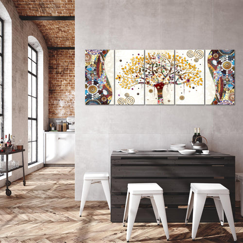 Runa Art Wandbild XXL Gustav Klimt Baum des Lebens Wohnzimmer 200 x 80 cm Bunt 5 Teilig - Made in Germany - 004655a
