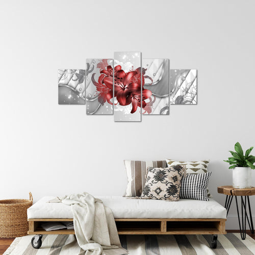 Runa Art Bild Wohnzimmer Schlafzimmer Blumen Lilien 5 Teilig Abstrakt Rot Weiß Wandbilder auf Vlies Leinwand 016553b