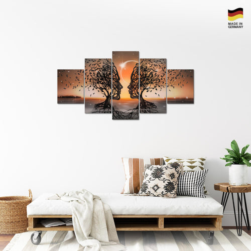 Runa Art Bild Wohnzimmer Schlafzimmer Büro Abstrakt 5 Teilig Orange Gesichter Wandbilder auf Vlies Leinwand 044853c