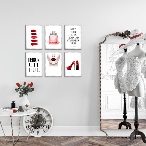 Novart Wandbilder Set Fashion - KOMPLETT AUFHÄNGFERTIG - Made in Germany - Moderne Bilder  Wohnzimmer Mädchen Teenager - N018964a